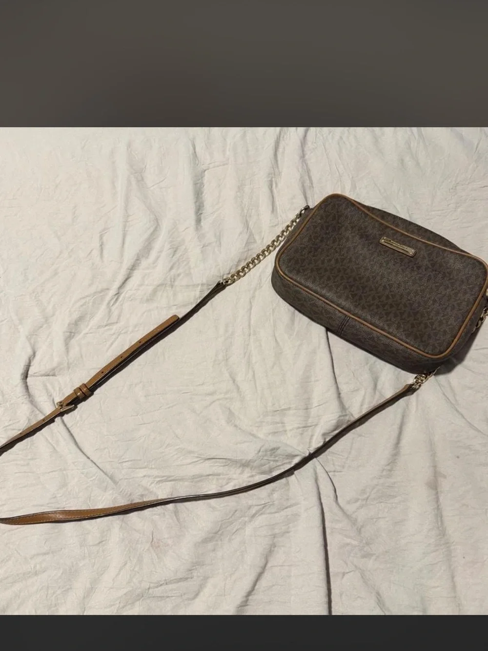 Michael Kors Dark Brown MK Logo Satchel with Gold Plaque
